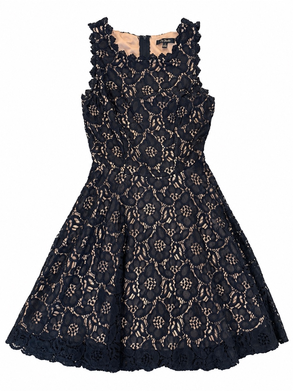 City Studio Floral Lace Fit & Flare Dress with Nude Lining